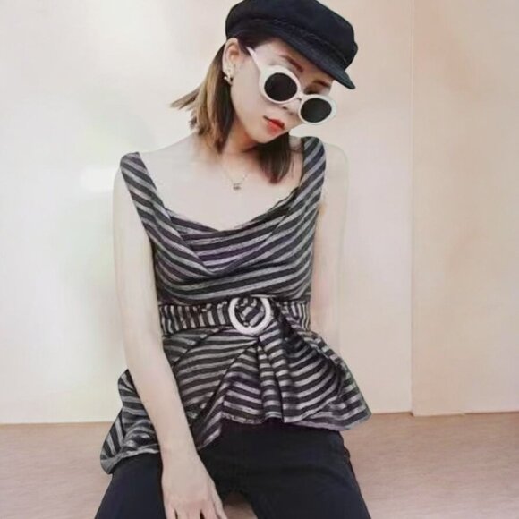 NWT C/meo Collective Blinded Top Black Stripe - Picture 3 of 5